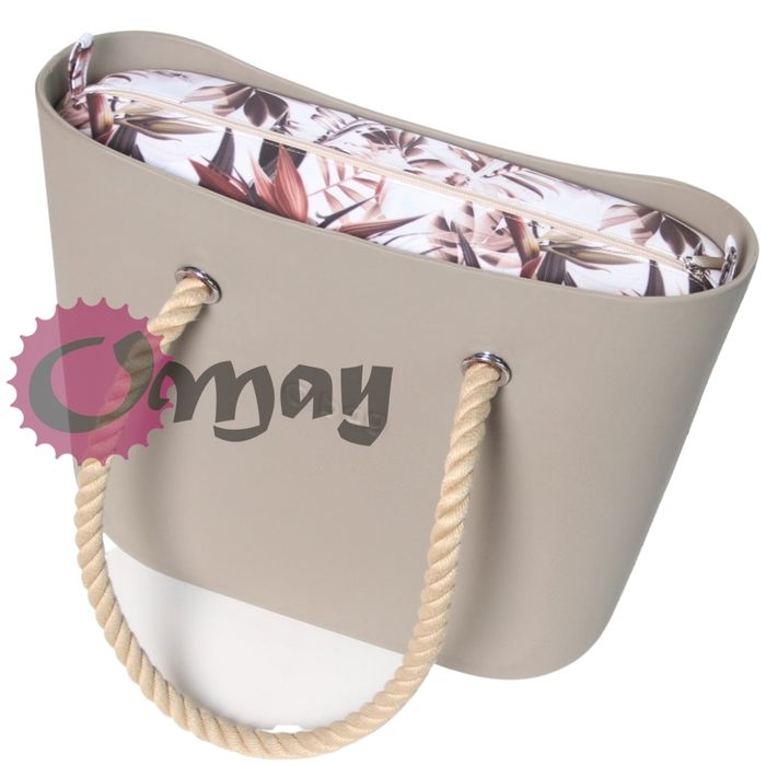 organizer OBAG MINI kwiaty beż brąz zamek hummus 2kieszenie wkład OMAY