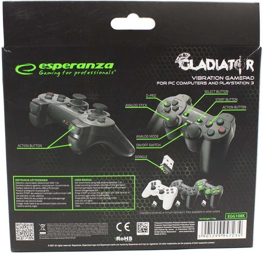 Pad Esperanza Gladiator PS3 Android TV PC Gamepad bezprzewodowy * NOWY