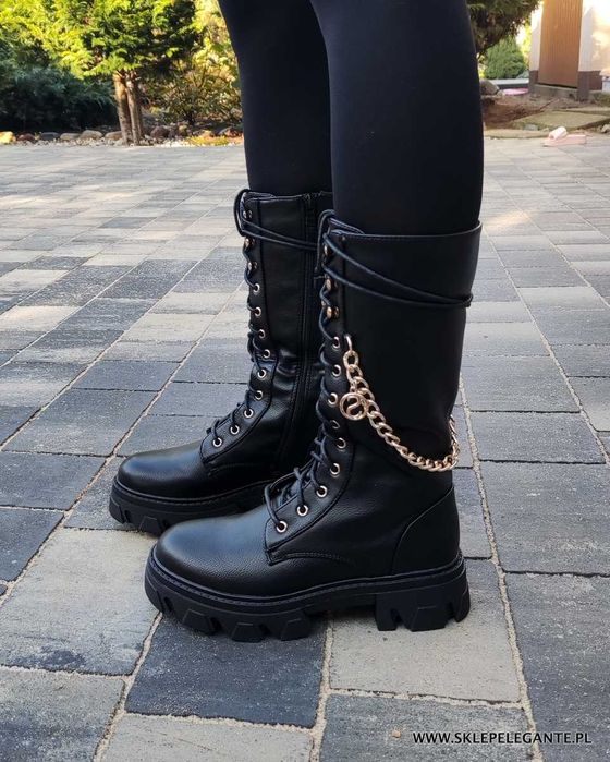 Glany damskie trapery workery kozaki łańcuch  39 40