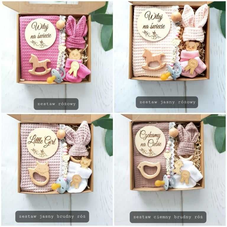 Prezent dla niemowlaka Gift Box Baby wafel zawieszka imienna