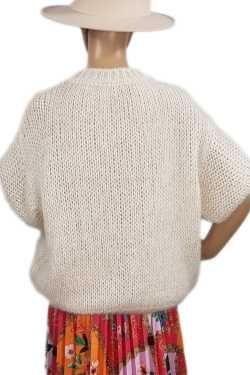 Sweter moherowy z krótkim rękawem beżowy