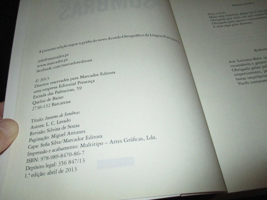 Livro Inverno de Sombras L. C. Lavado Marcador