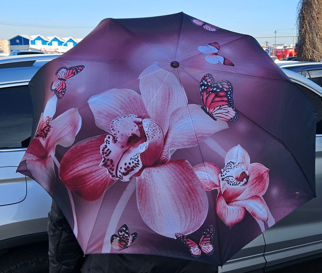 Женский зонт полный автомат с орхидеей