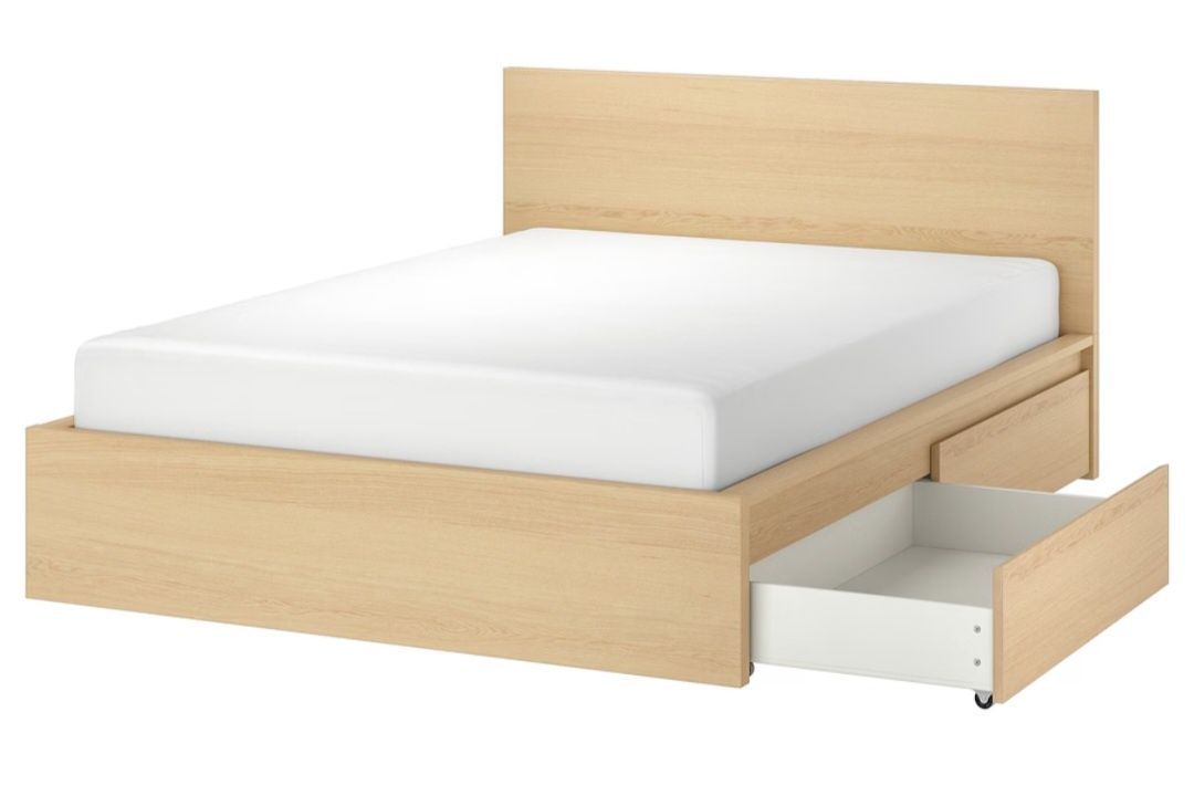Łóżko IKEA MALM z materacem IKEA VESTERÖY stelaż szuflady jak nowe