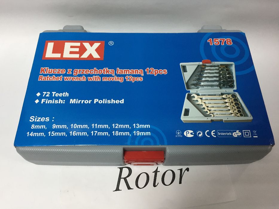 Ключи рожково-накидные с трещоткой на кардане LEX 12 в кейсе