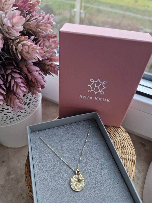 Naszyjnik medalion Ania Kruk piesc Oko proroka Serce srebro 925 złoto