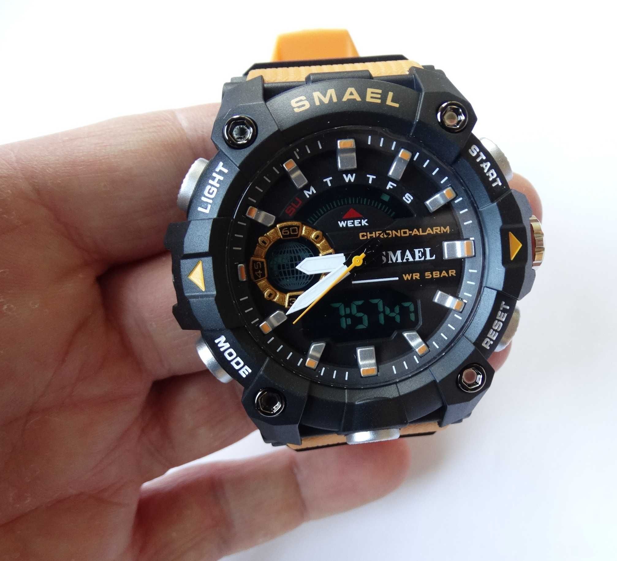 Nowy zegarek męski Smael pomarańczowy pasek sportowy wojskowy cyfrowy