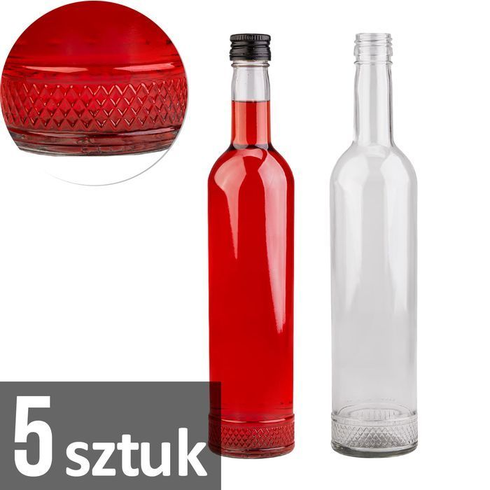 5x Butelka KRYSZTAŁ 500 ml na nalewki wino bimber wódkę sok z zakrętką