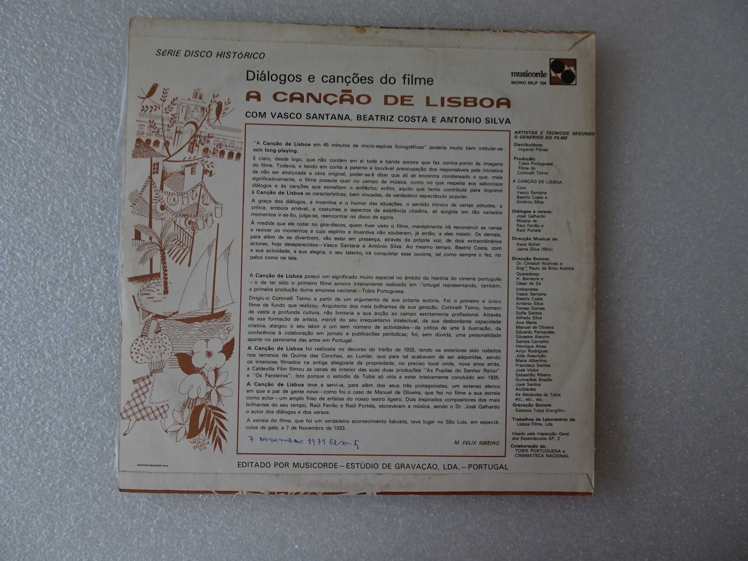 Disco vinil LP - A Canção de Lisboa - Diálogos e Canções do Filme