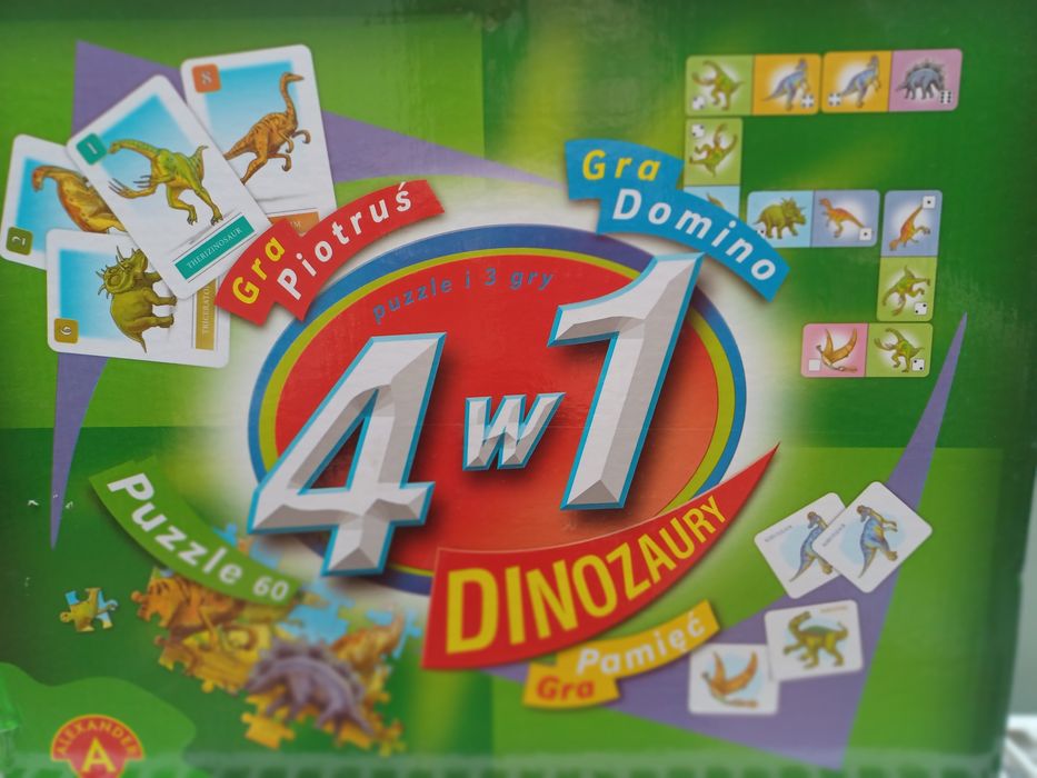 Zestaw 4w1 gra domino puzzle pamięć Dinozaury + gratis