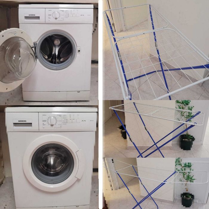 Máquina de lavar roupa Siemens 6kg, varal de chão,espelho 34x94cm.