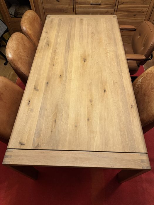 Stół dębowy lite drewno bielone rozkladany plus krzeła