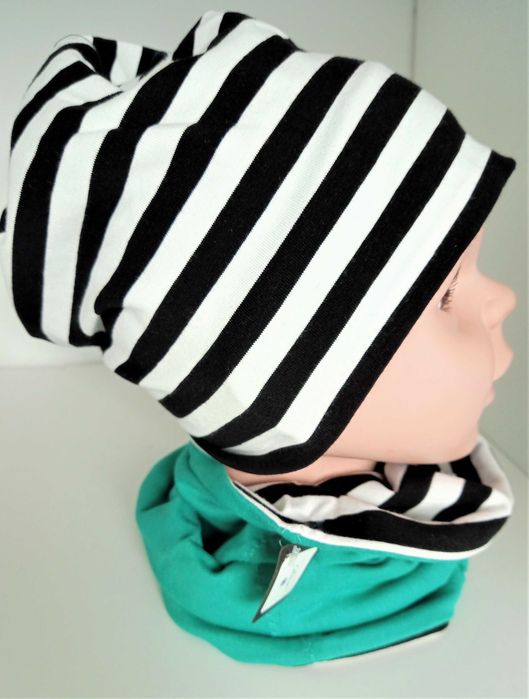 Komin szalik unisex zielony paski dwustronny 47