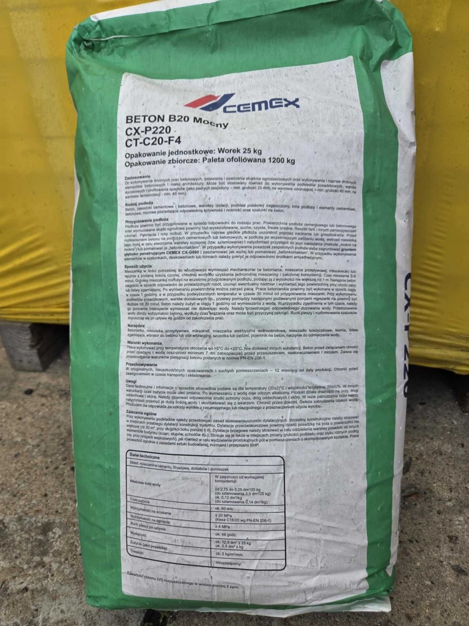 Beton B20 SUPER MOCNY CX-P220
CT-C20-F4 worek 25 kg cena 5,20 zł