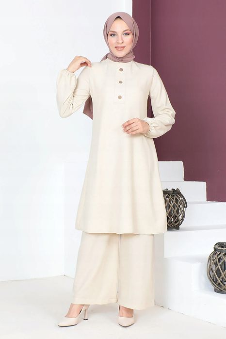 Tesettur Dunyasi 38 M Komplet Beżowy Stylowy R6822