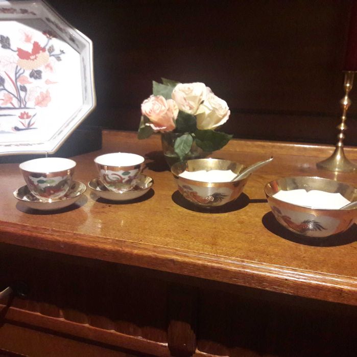 2 Tigelas porcelana chinesa pintura manual "Dragão Vermelho", antigas