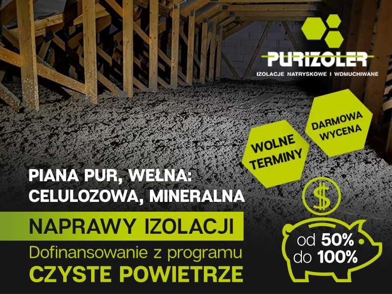 Ocieplenia poddaszy docieplenia- wdmuchiwanie celulozy wełny piana PUR