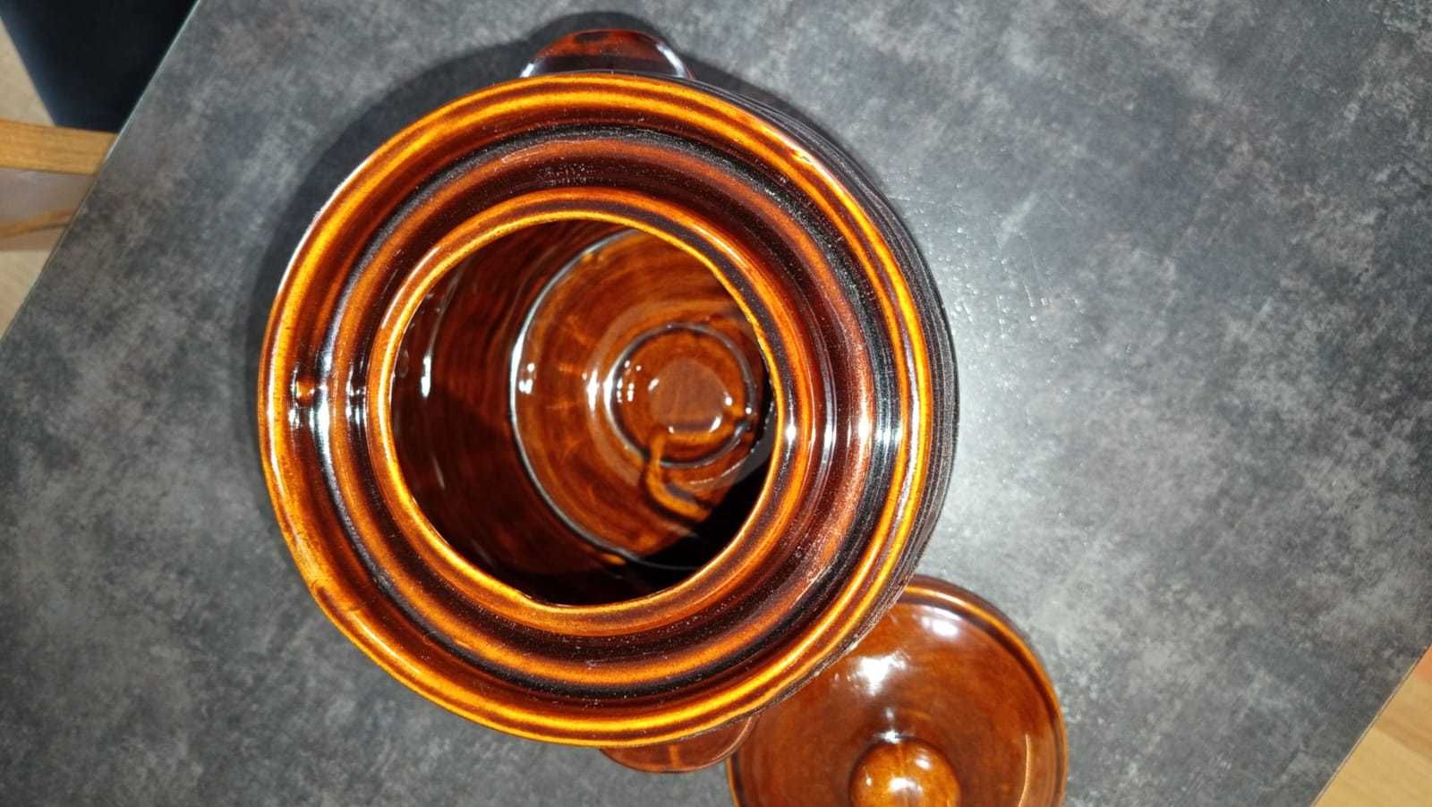 Beczka do kiszenia hermetyczna z kołnierzem kamionka 5L brązowa