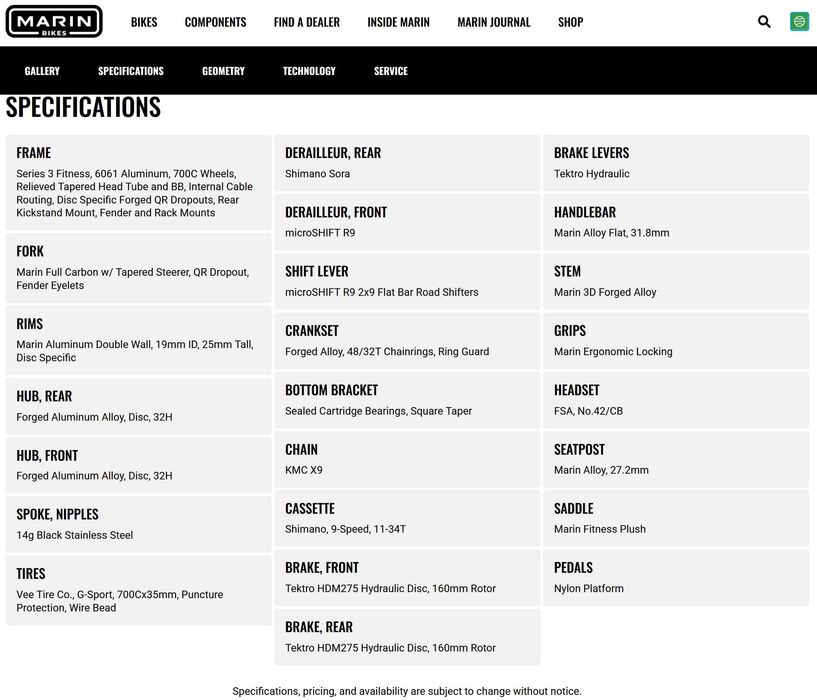 Bicicleta Marin  Fairfax 3, tamanho M, quadro em alumínio.