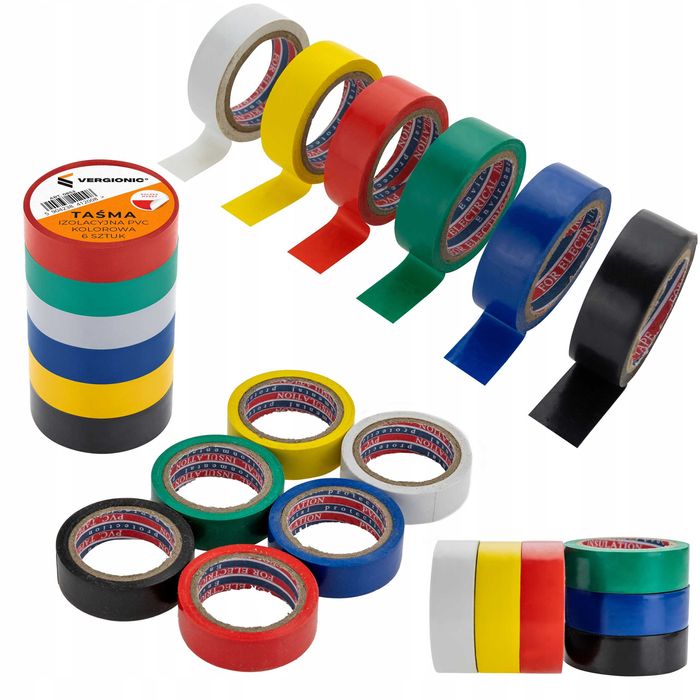 Taśma izolacyjna kolorowa wodoodporna elastyczna PVC 6m x 17mm 6 szt.