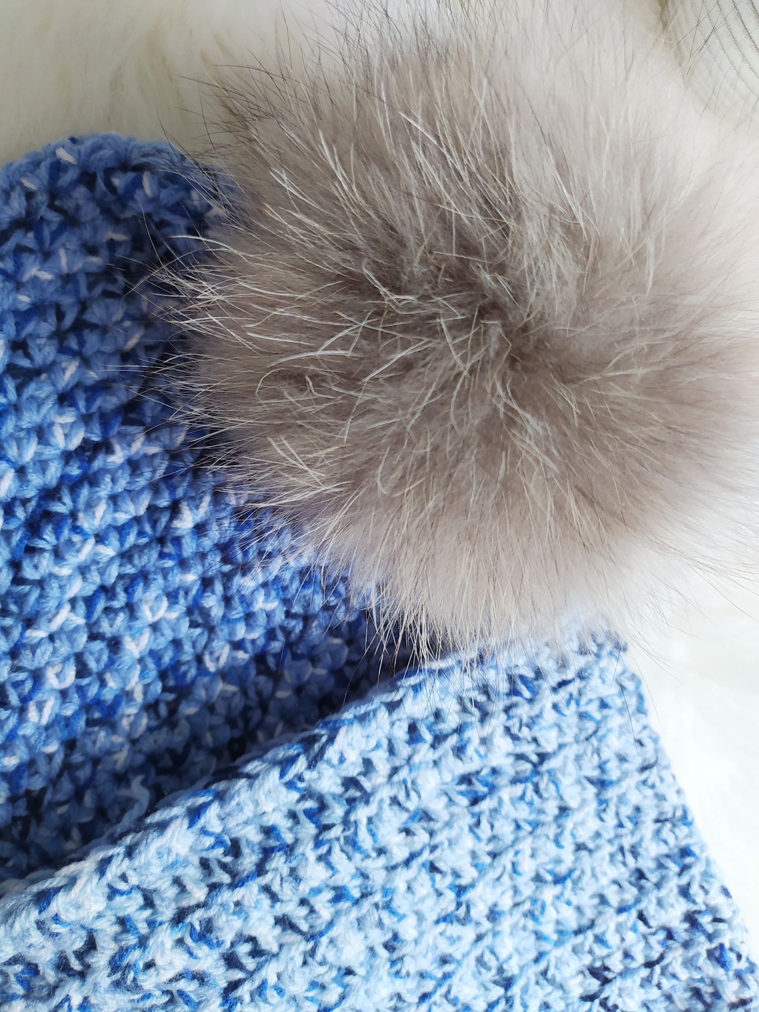 Komplet czapka smerfetka boho z kominem na szydełku Handmade