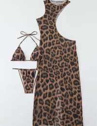 Леопардовий купальник з сукнею