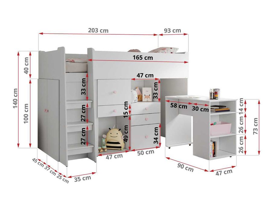 Łóżko dziecięce dla dziewczynki białe 203x140x107cm dostępne w 24h