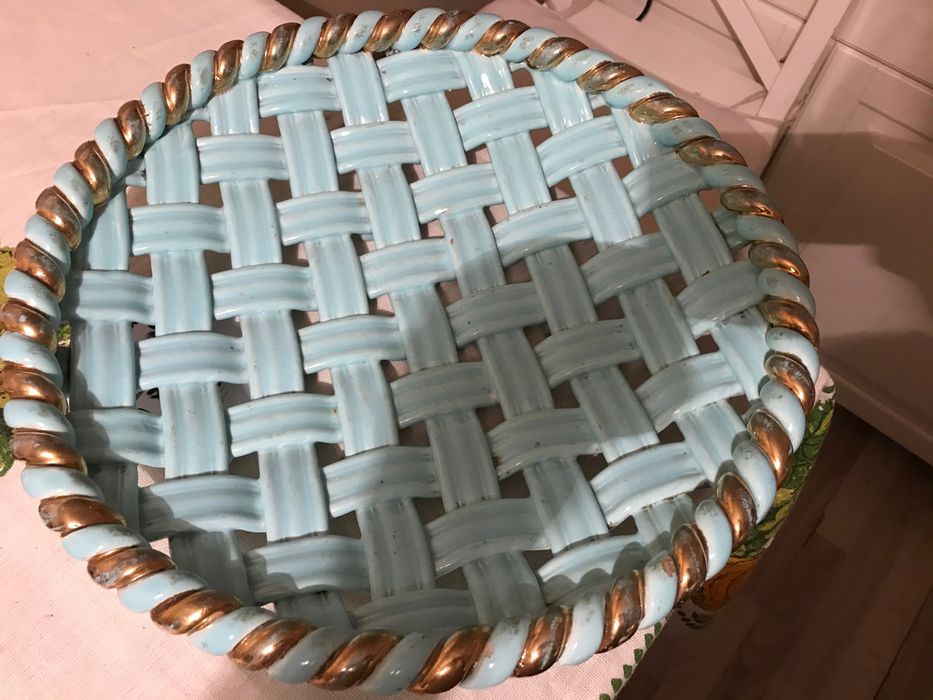 Antyki - Patera turkusowa z plecionką lata 30te