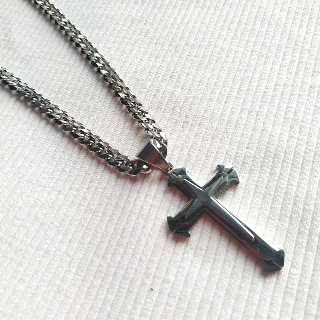 Ланцюжок чоловічий Steel Braiding з хрестом. Кубинське плетіння