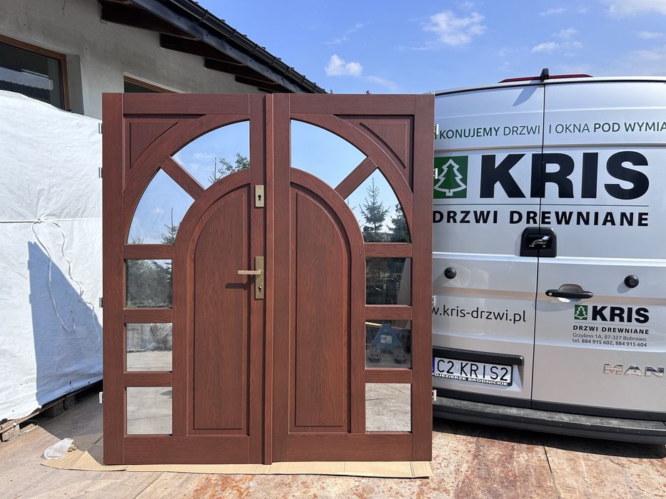 Drzwi dwuskrzydłowe dębowe łukowe łuk Na wymiar montaż cała Polska
