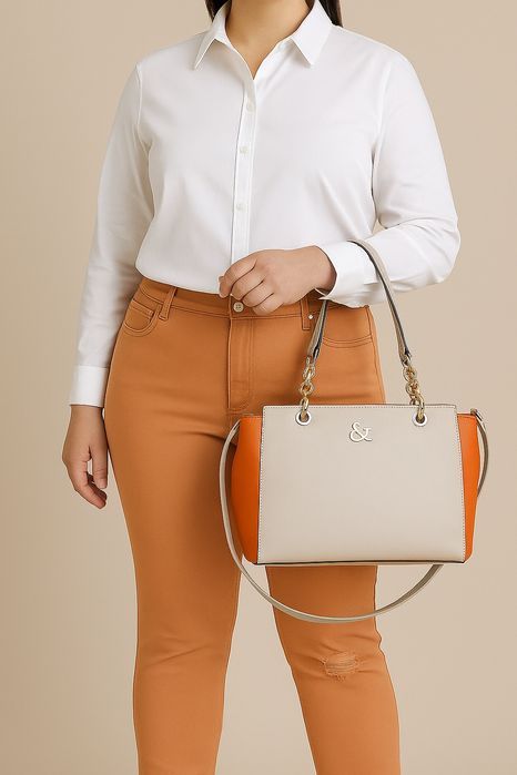 Torebka Catwalk beżowo-pomarańczowa, mieści A4, stan idealny