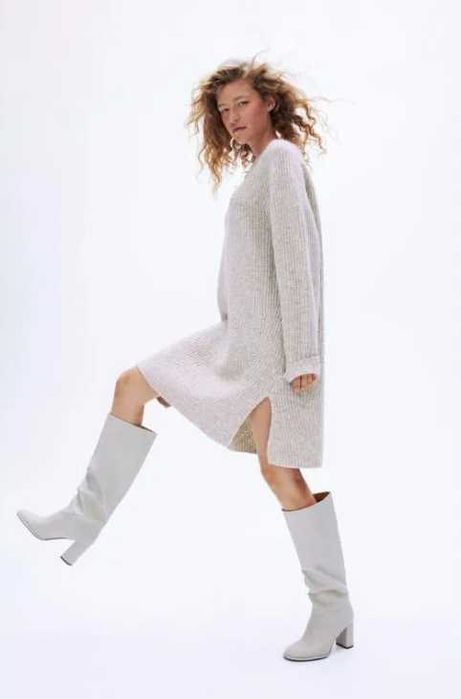 Теплое зимнее свободное платье-свитер H&M