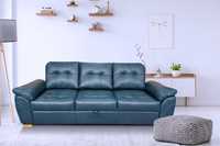 Piękna rozkładana pikowana kanapa sofa ze skóry naturalnej skóra