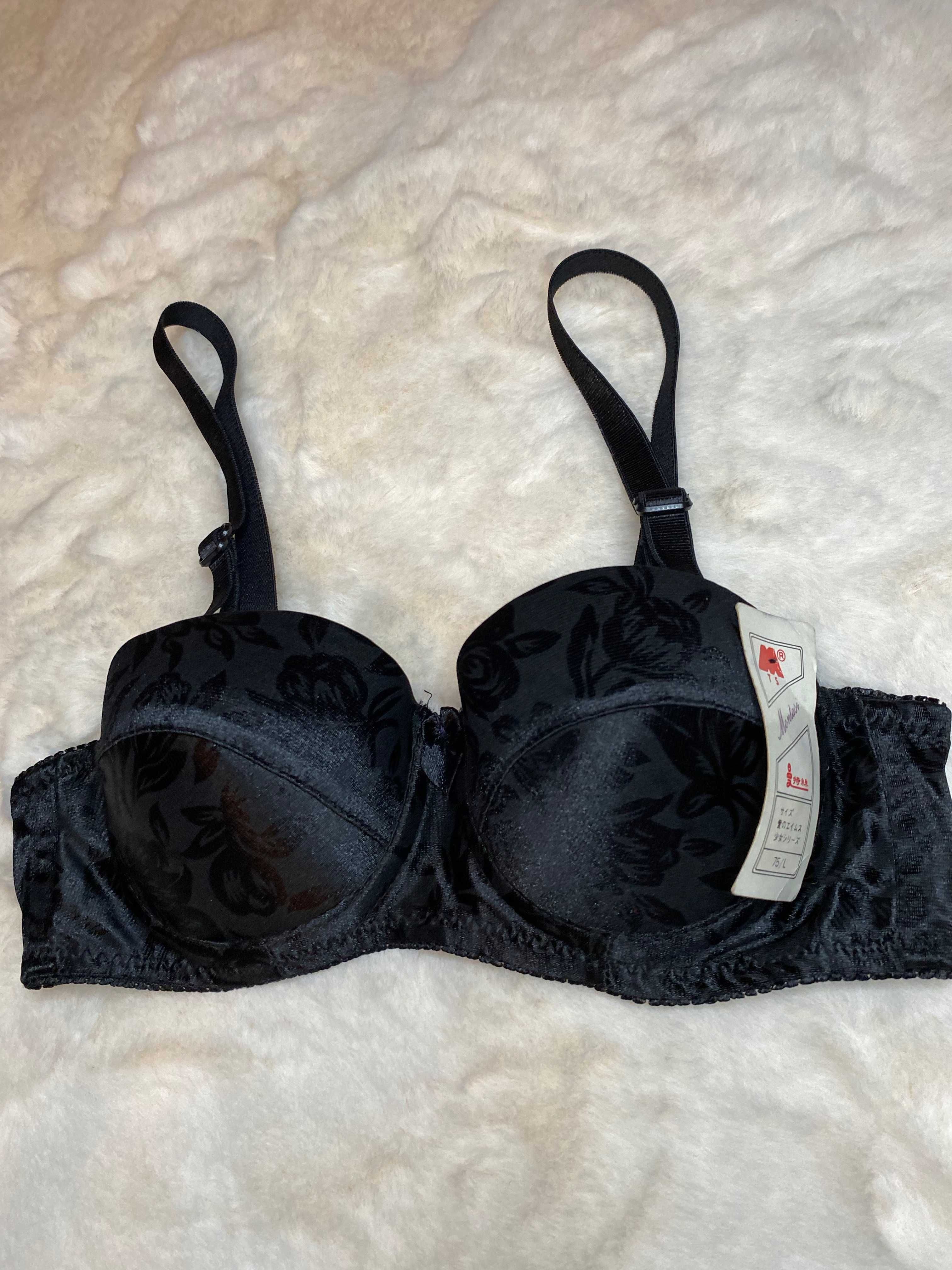 Biustonosz czarny w kwiaty bez push up aesthetic 70 A