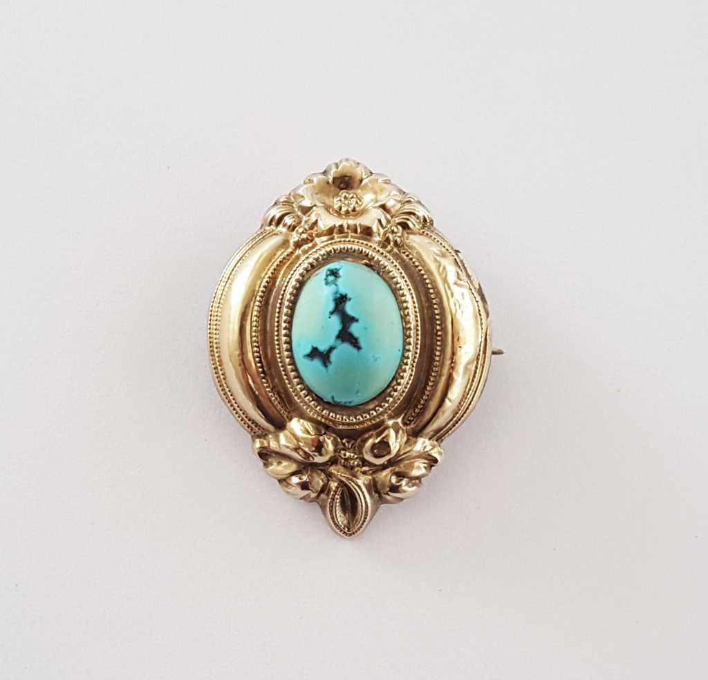 Złota broszka z turkusem - XIX wiek