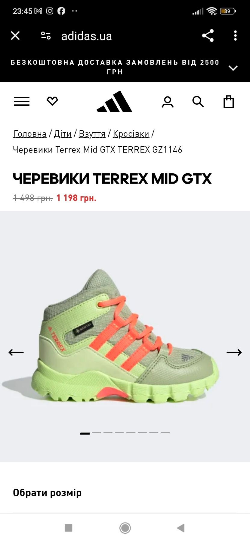 Черевики кросівки adidas TERREX MID GTX