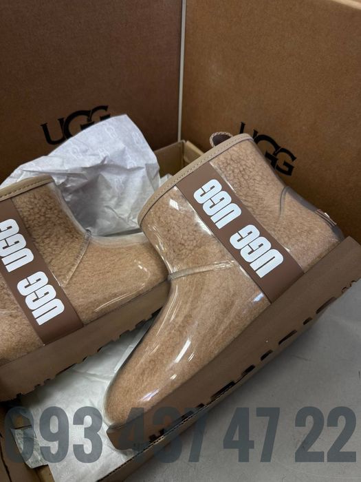 Жіночі Ugg уггі натуральна замш/овчина  Classic Clear Mini Beige/Black
