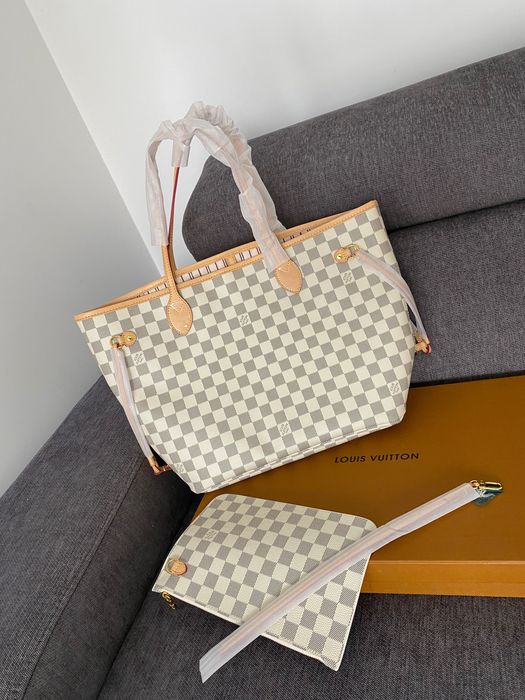 Torebka Louis Vuitton Neverfull GM biała kratka kremowy środek skóra