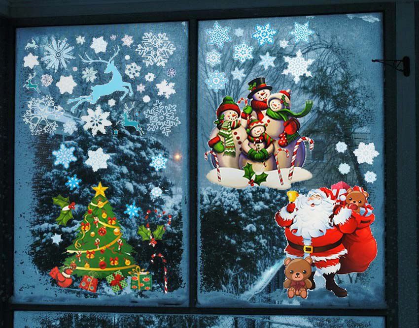 Новогодние наклейки на окна декор новорічні наліпки для вікон