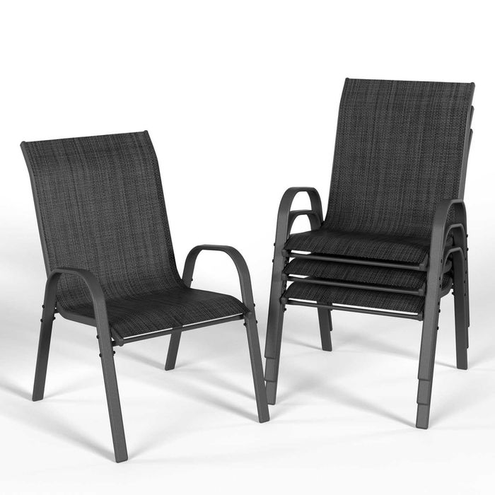 Krzesła ogrodowe 4 sztuki, balkonowe, czarne, łatwe do przechowywania