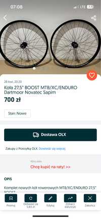 Koła 27,5” BOOST MTB/XC/ENDURO Dartmoor Novatec Sapim