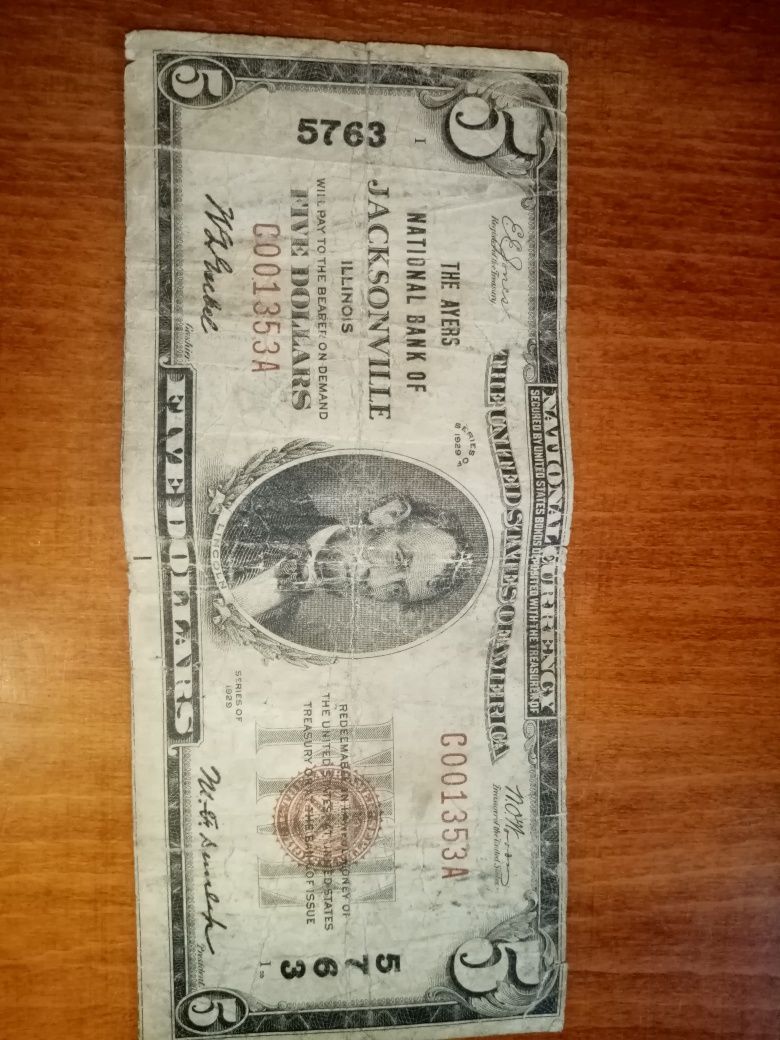 5 долларов 1929 года (ціна 70$)