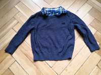 Eleganki  bawełniany sweterek z wstawka z koszuli w kratę 2w1