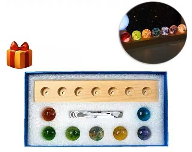 Galaktyczna lampka 7 planet 7 czakr kryształ lampa lampki prezent