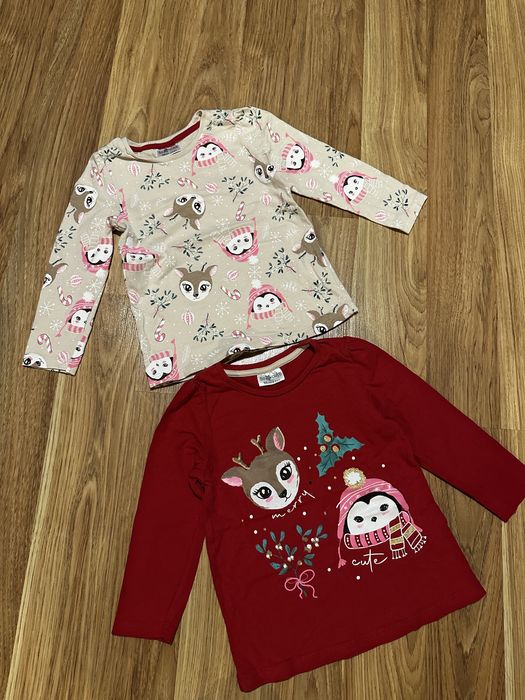 Dwie koszulki długi rękaw świąteczne 98