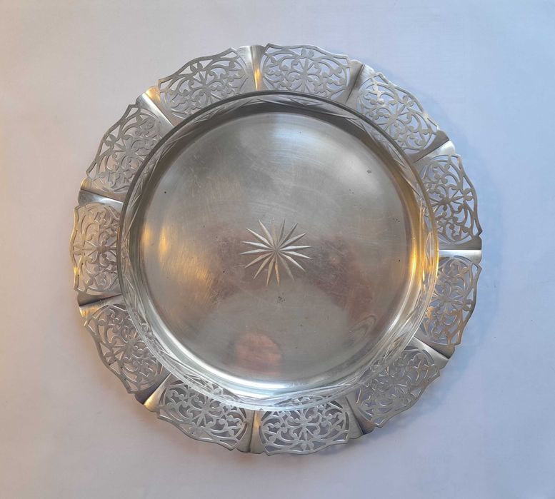 Antyk Vintage Duża Szwedzka Taca Ażurowa Plater. Taca Szklana Gratis !