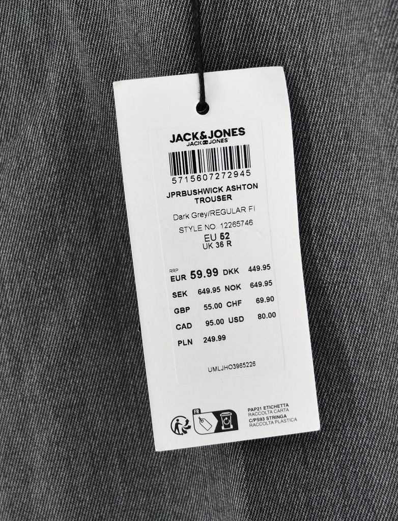 Eleganckie szare spodnie Jack&Jones r. 52 – prosta nogawka, nowe