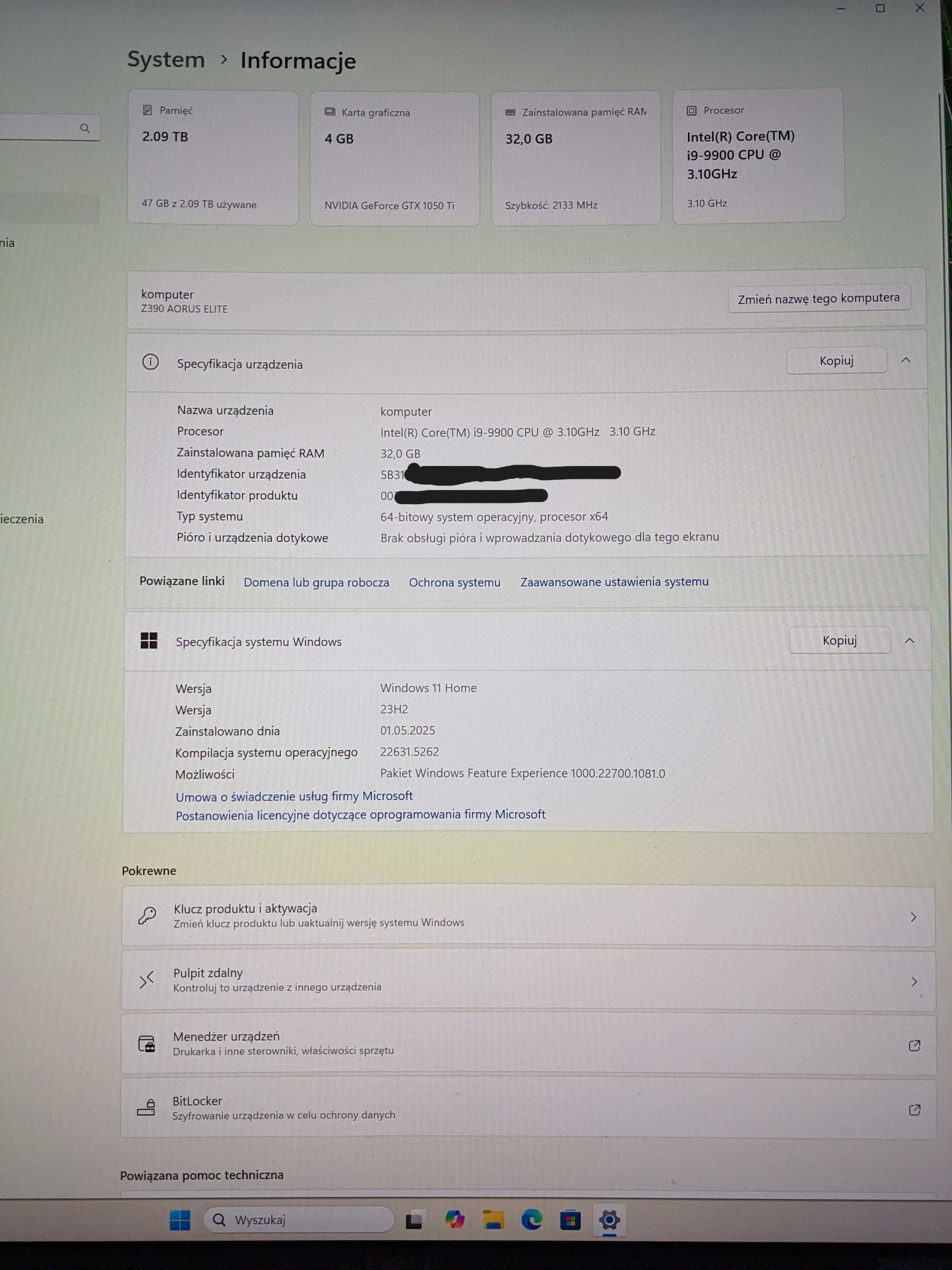 PC | Intel Core i9-9900K |32GB RAM | 2TB SSD | GTX 1050Ti | Windows 11