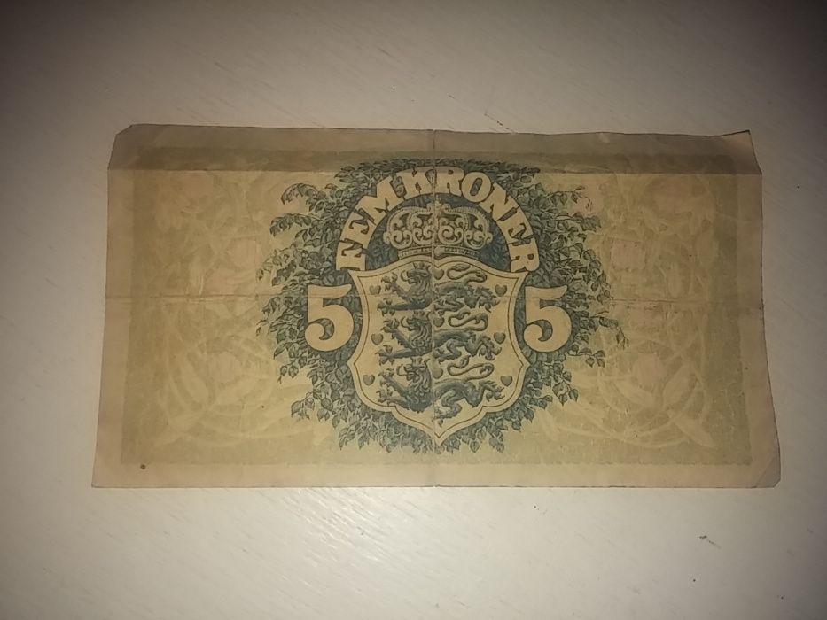fem kroner denmark banknot z 1942r.