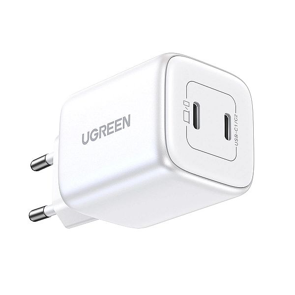 Szybka ładowarka GaN 2 x USB-C 45W QC PD Ugreen CD294 - biała